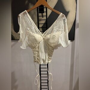 La Perla Lace Bustier Blouse in Cream White size 42